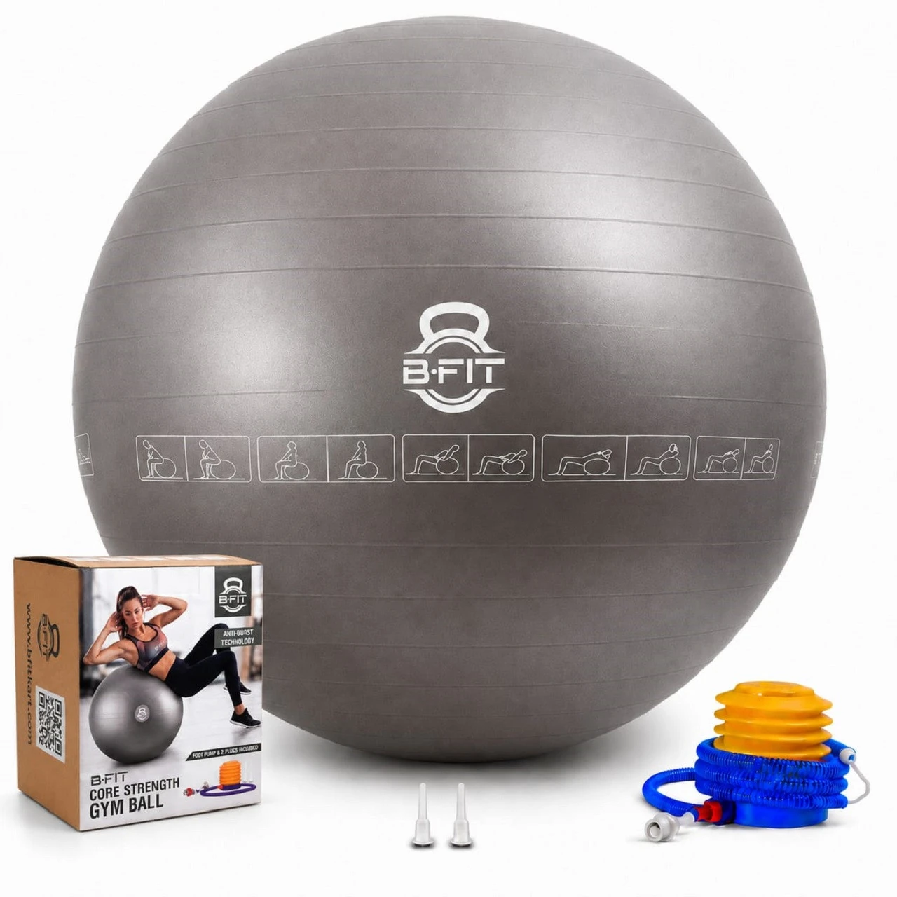Exercise Printed Heavy Duty Silver Commercial Gym Ball 55-95 Cm. - Non-Slip — product image 1